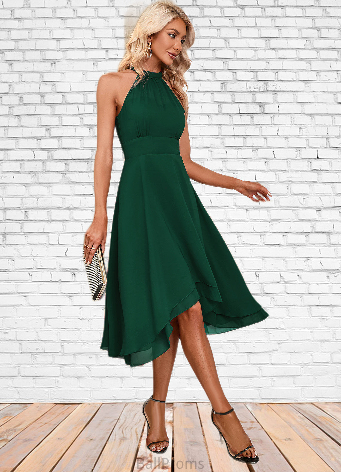 Arielle High Neck Elegant A-line Chiffon Asymmetrical Dresses HJP0022253