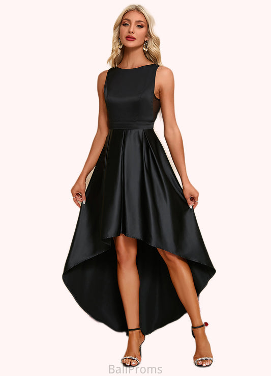 Lorelei Boat Neck Elegant A-line Satin Asymmetrical Dresses HJP0022257