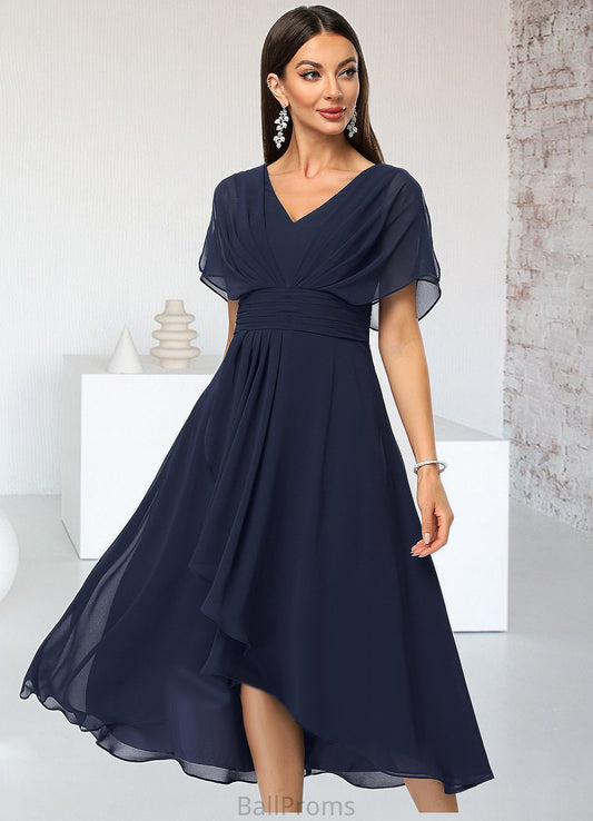 Yazmin A-line V-Neck Asymmetrical Chiffon Cocktail Dress With Cascading Ruffles HJP0022263