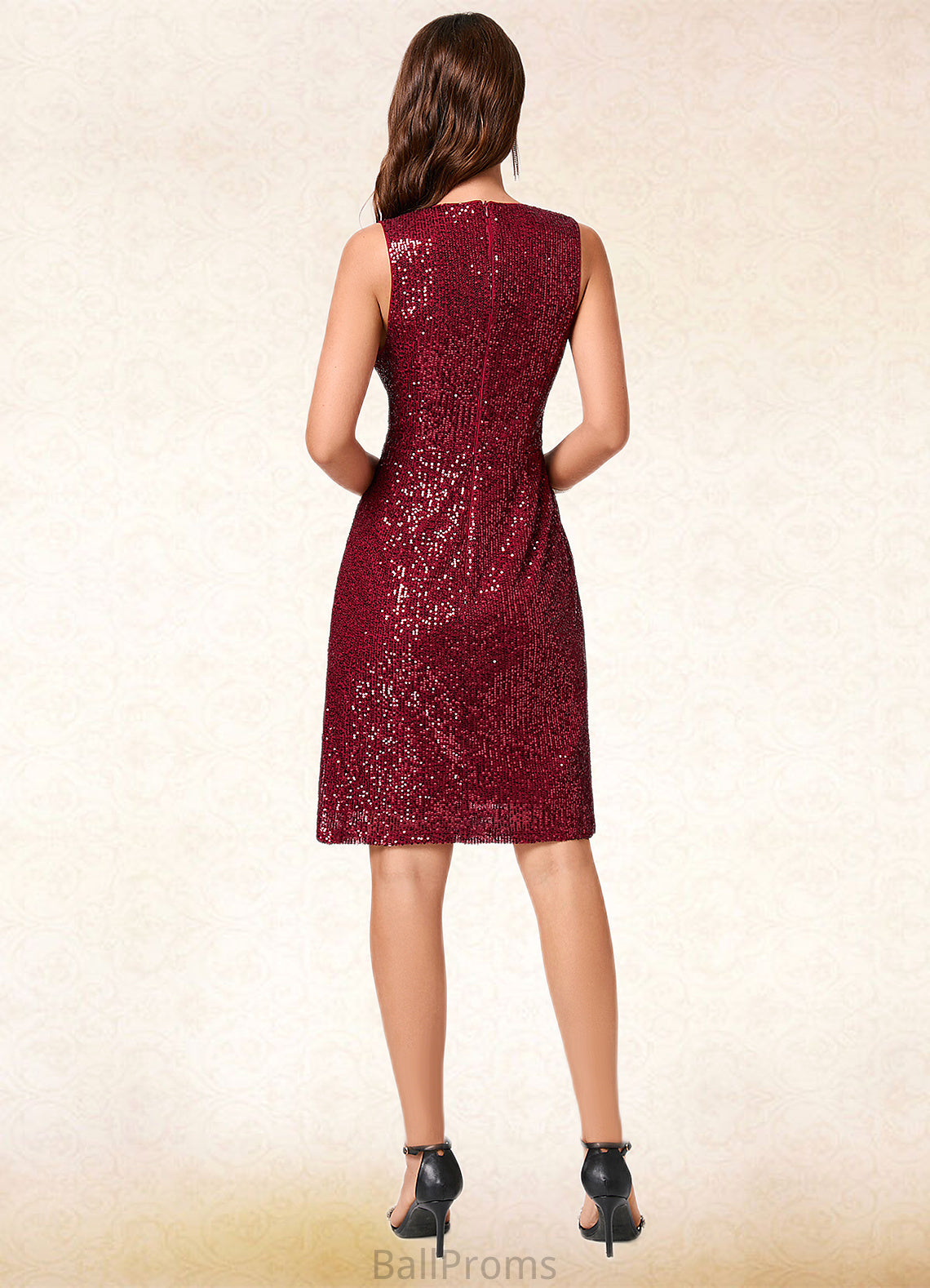 Campbell A-line V-Neck Knee-Length Sequin Cocktail Dress With Sequins HJP0022300