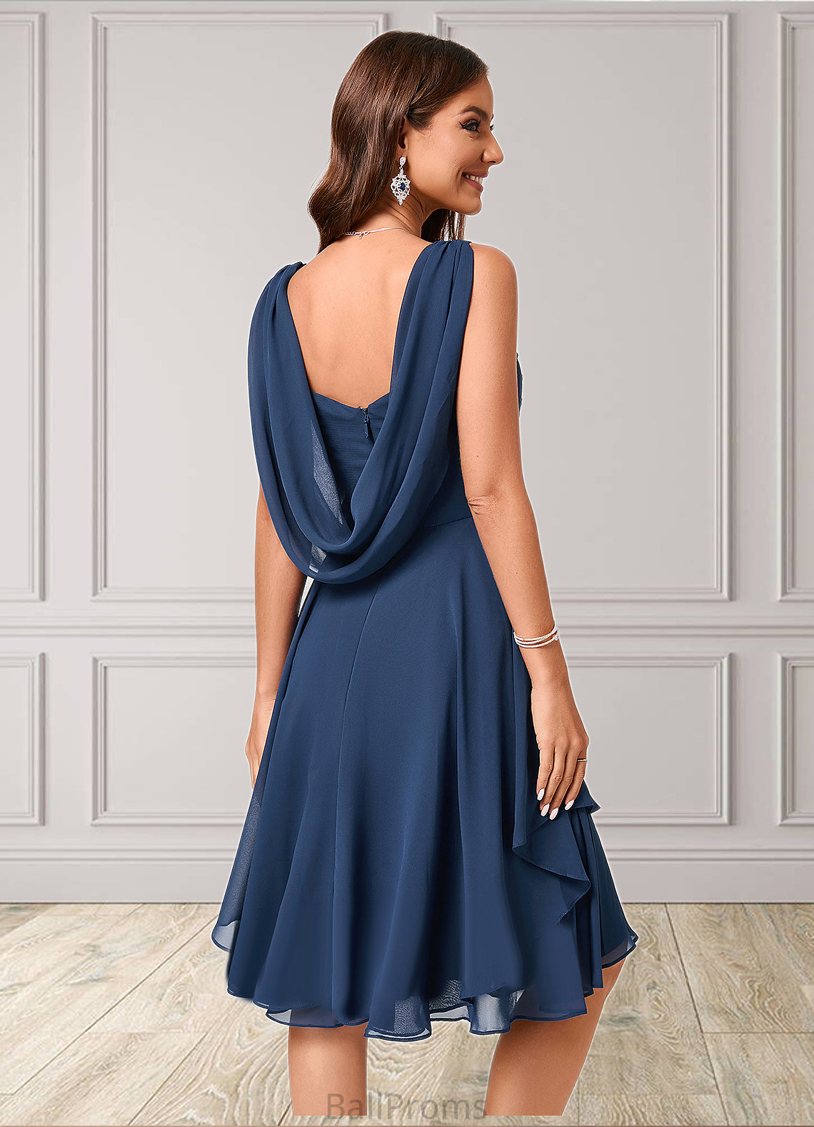 Livia A-line V-Neck Knee-Length Chiffon Cocktail Dress HJP0022303