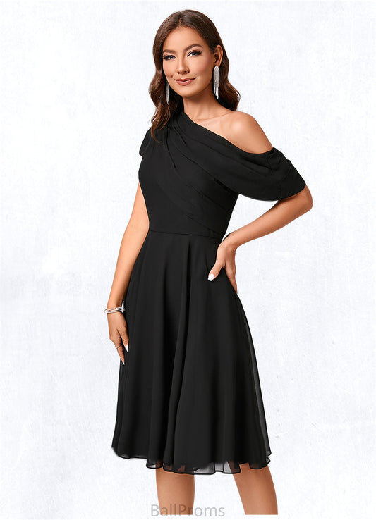 Autumn A-line One Shoulder Knee-Length Chiffon Cocktail Dress With Ruffle HJP0022309