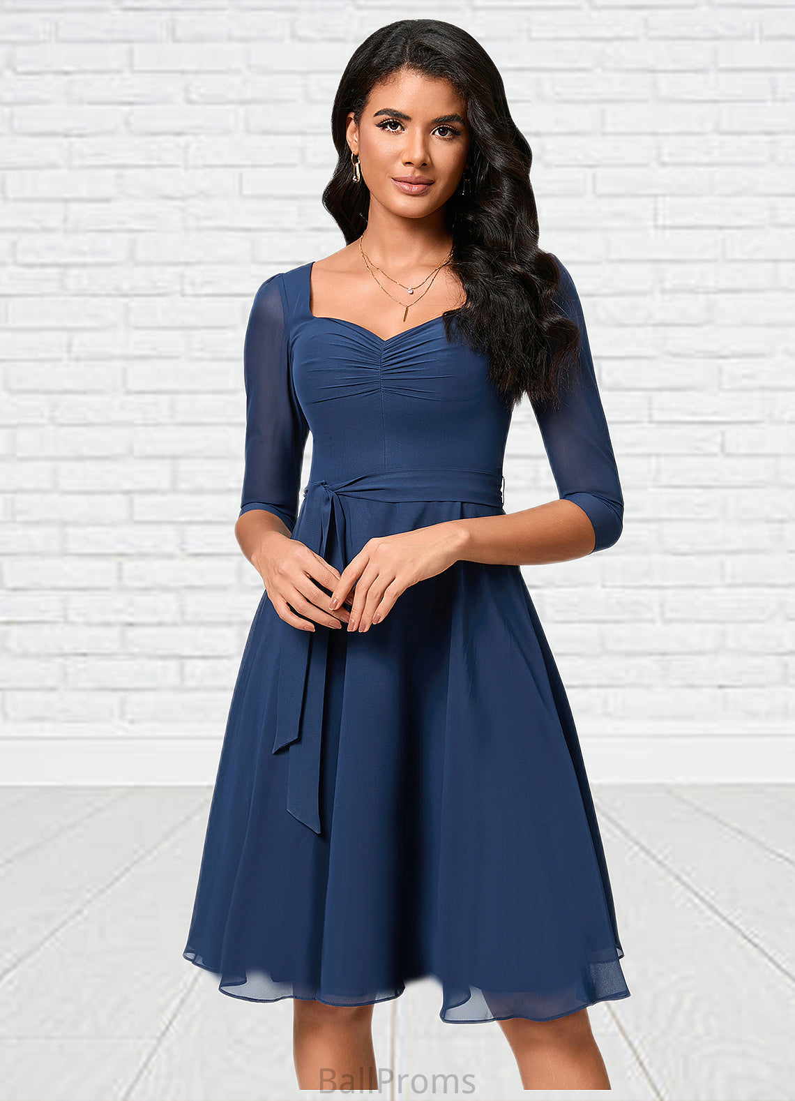 Ruth A-line V-Neck Knee-Length Chiffon Cocktail Dress With Ruffle HJP0022333