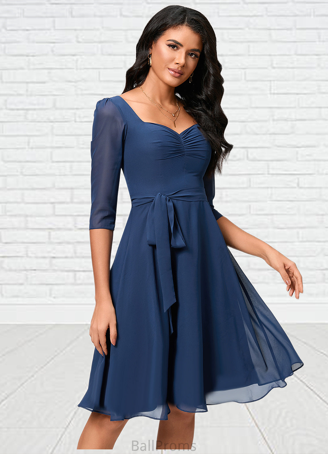 Ruth A-line V-Neck Knee-Length Chiffon Cocktail Dress With Ruffle HJP0022333