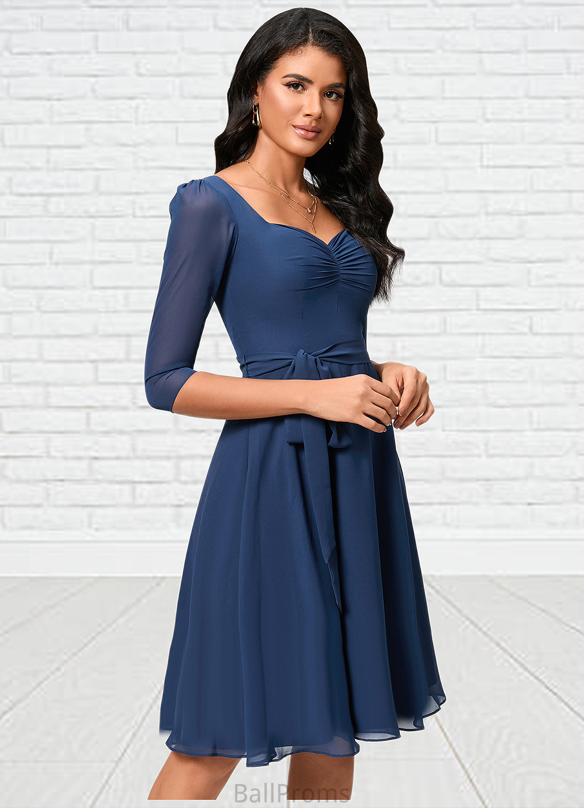 Ruth A-line V-Neck Knee-Length Chiffon Cocktail Dress With Ruffle HJP0022333