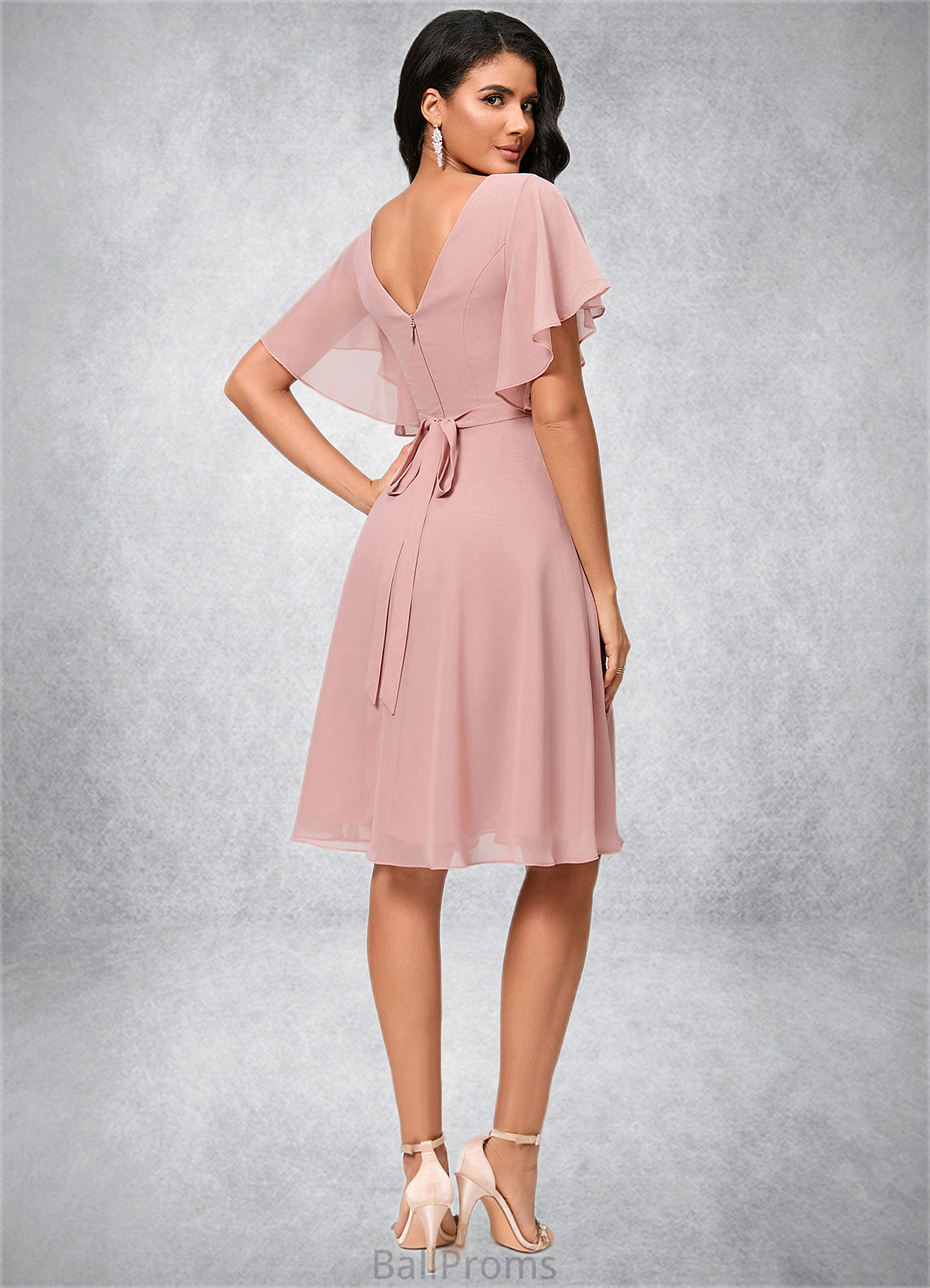 Persis A-line V-Neck Knee-Length Chiffon Cocktail Dress With Ruffle HJP0022335