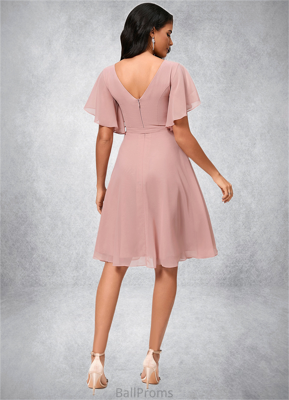 Persis A-line V-Neck Knee-Length Chiffon Cocktail Dress With Ruffle HJP0022335