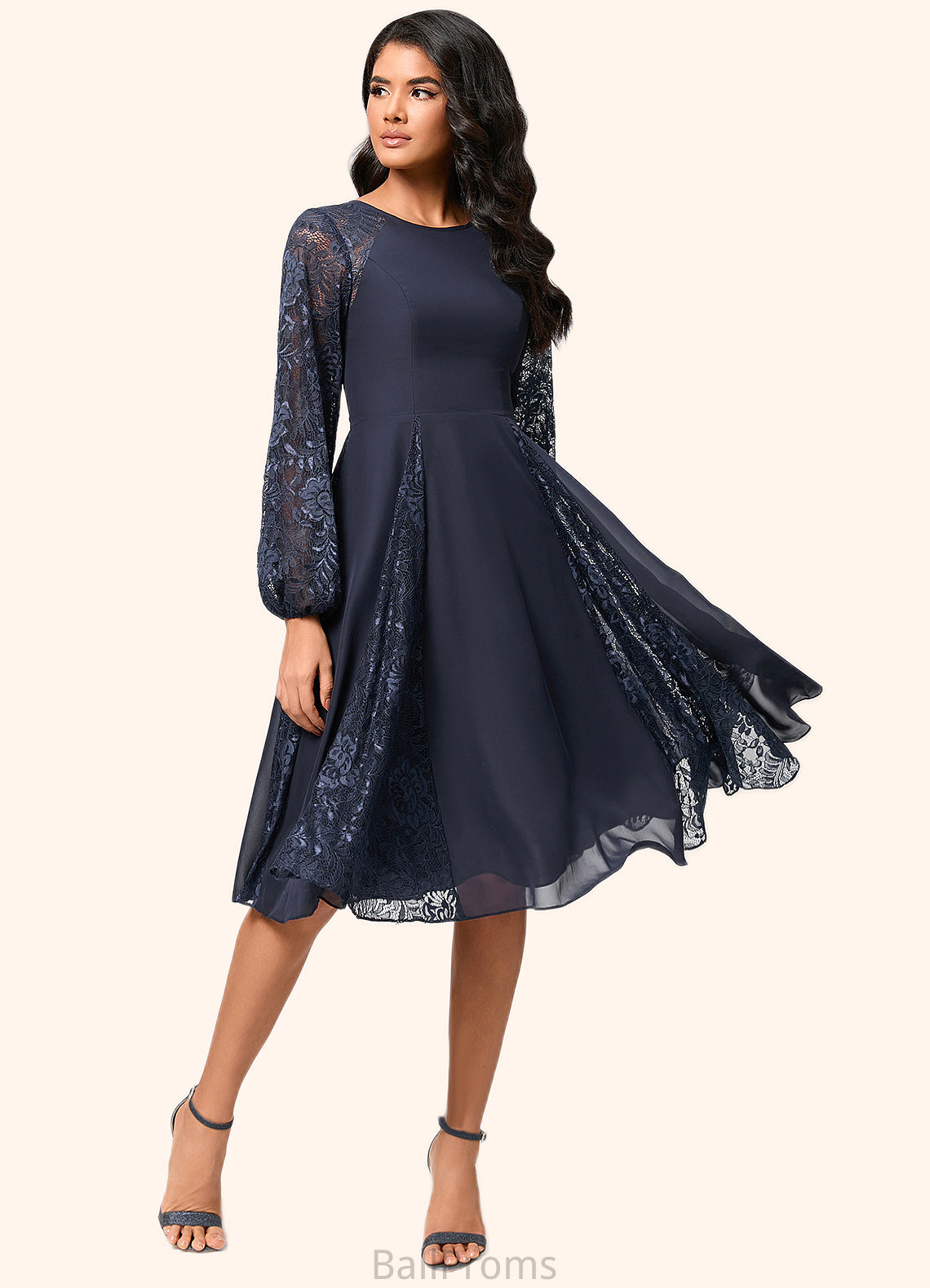 Bridget A-line Scoop Knee-Length Chiffon Lace Cocktail Dress HJP0022347