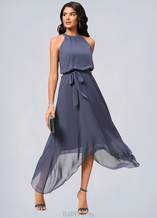 Breanna A-line Scoop Ankle-Length Chiffon Cocktail Dress With Ruffle HJP0022361