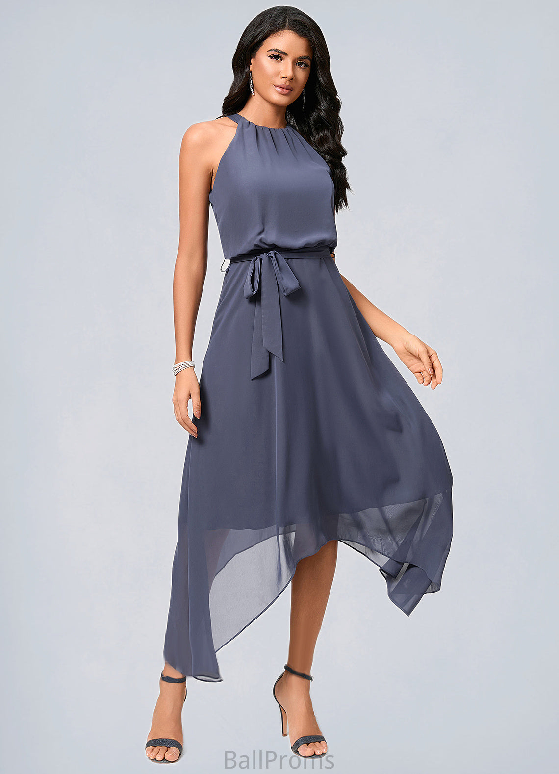 Breanna A-line Scoop Ankle-Length Chiffon Cocktail Dress With Ruffle HJP0022361