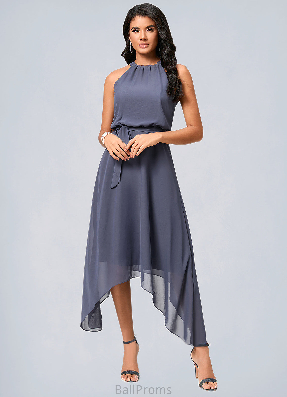 Breanna A-line Scoop Ankle-Length Chiffon Cocktail Dress With Ruffle HJP0022361