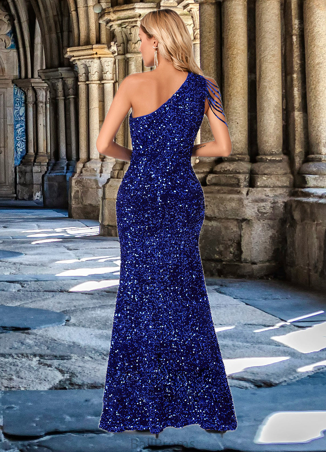 Annalise Sequins One Shoulder Sheath/Column Sequin Dresses HJP0022390