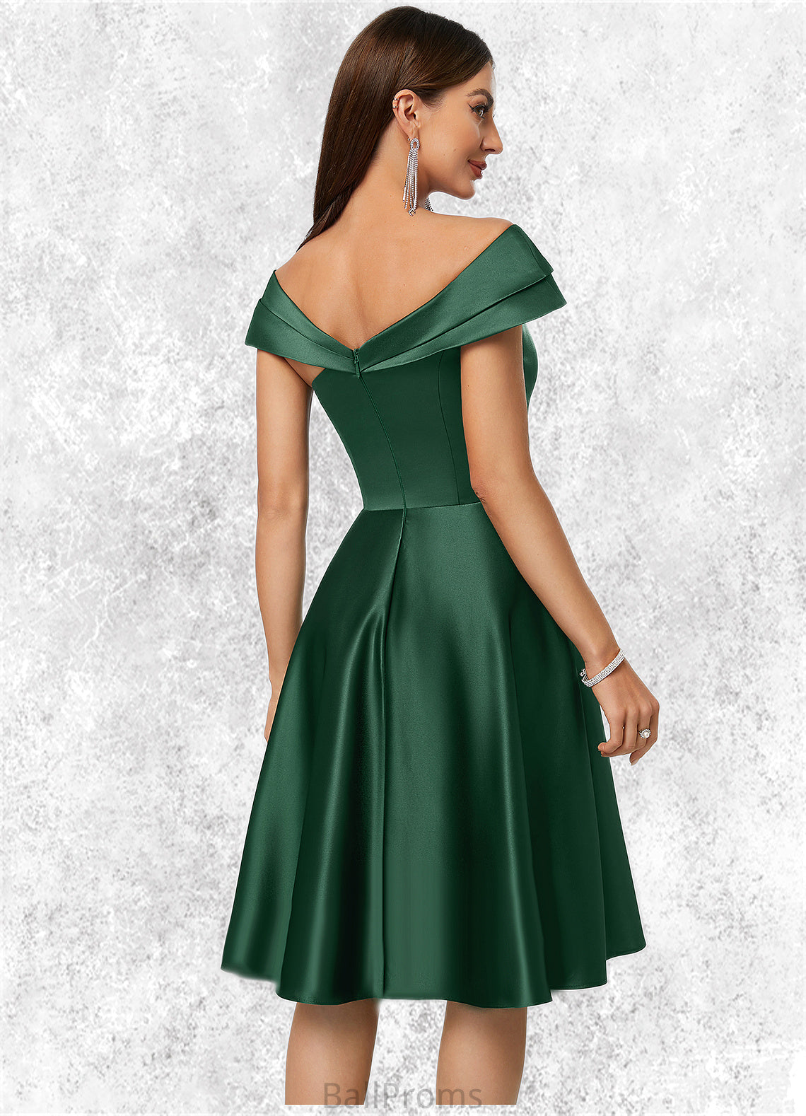 Viviana A-line Asymmetrical Knee-Length Satin Cocktail Dress With Rhinestone Crystal Brooch HJP0022407