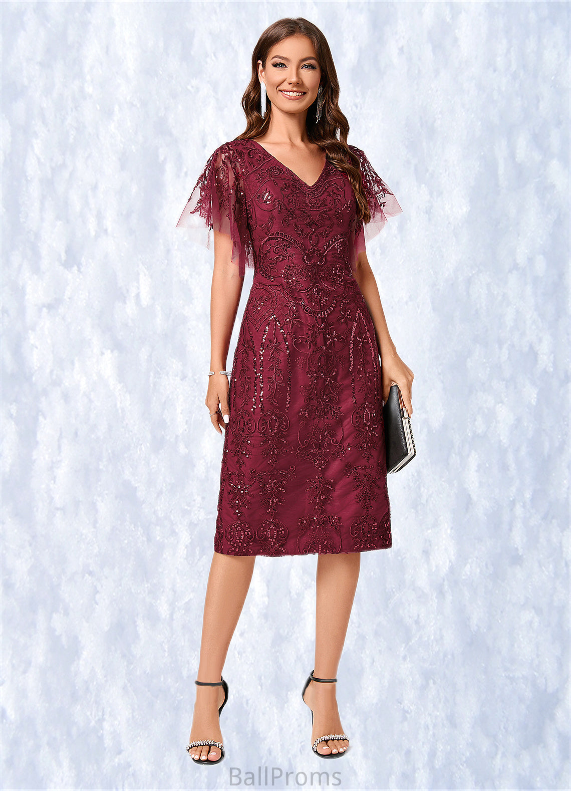 Allie A-line Off the Shoulder Knee-Length Lace Sequin Cocktail Dress With Sequins HJP0022420