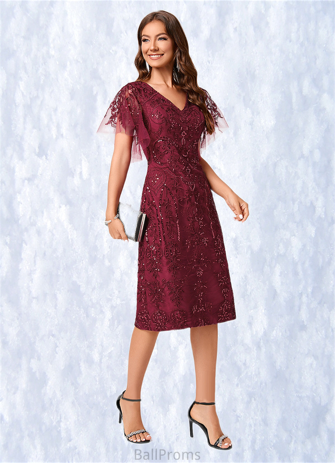 Allie A-line Off the Shoulder Knee-Length Lace Sequin Cocktail Dress With Sequins HJP0022420