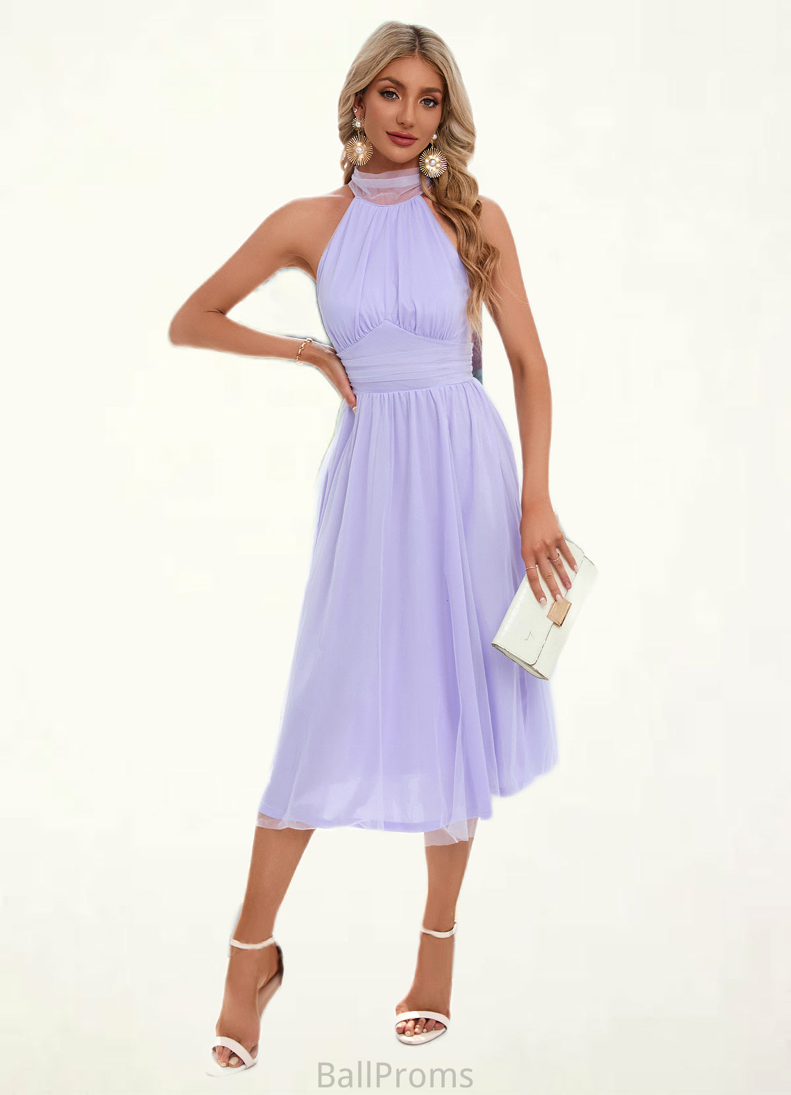 Ariella Ruffle High Neck Sexy A-line Tulle Midi Dresses HJP0022441