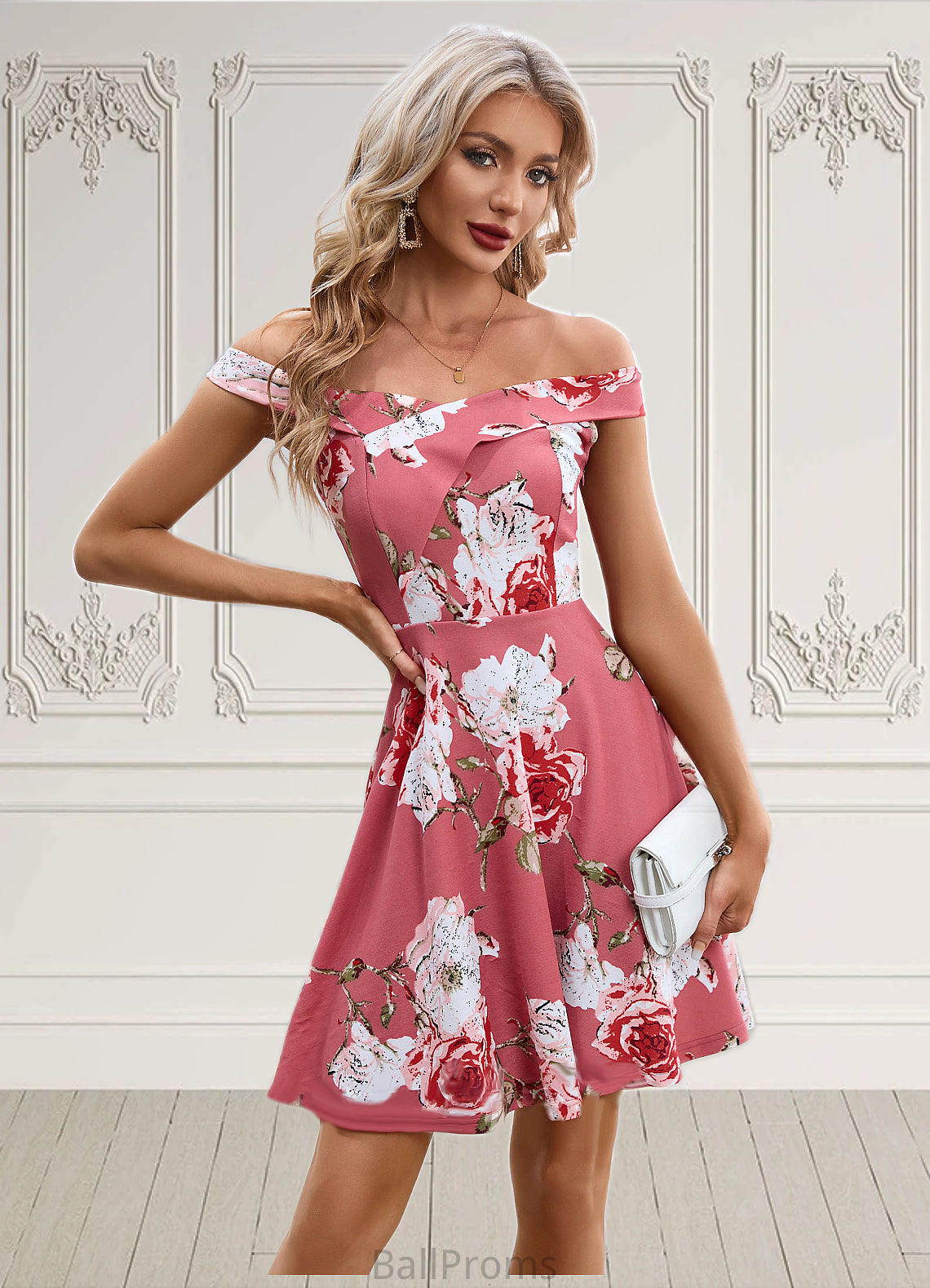 Pauline Floral Print Cold Shoulder Elegant A-line Cotton Blends Mini Dresses HJP0022443