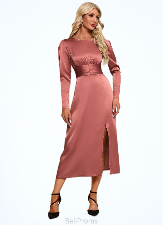 Barbara Scoop Elegant A-line Satin Midi Dresses HJP0022453