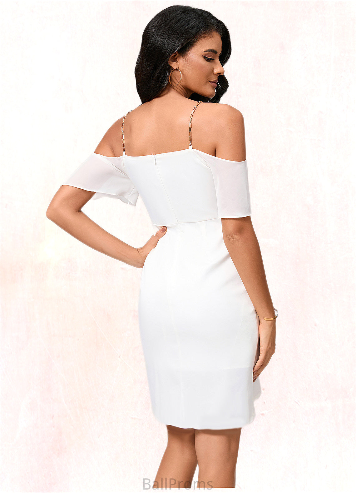 Kendal Sheath/Column Off the Shoulder Asymmetrical Chiffon Cocktail Dress With Cascading Ruffles HJP0022460