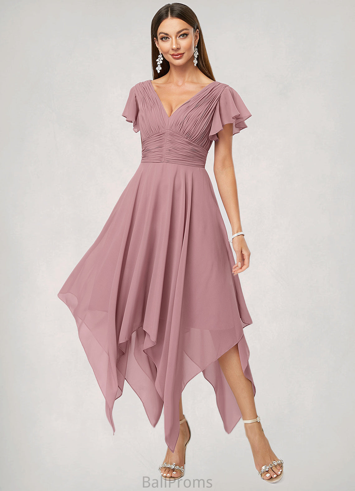 Avery A-line V-Neck Ankle-Length Chiffon Cocktail Dress With Ruffle HJP0022486