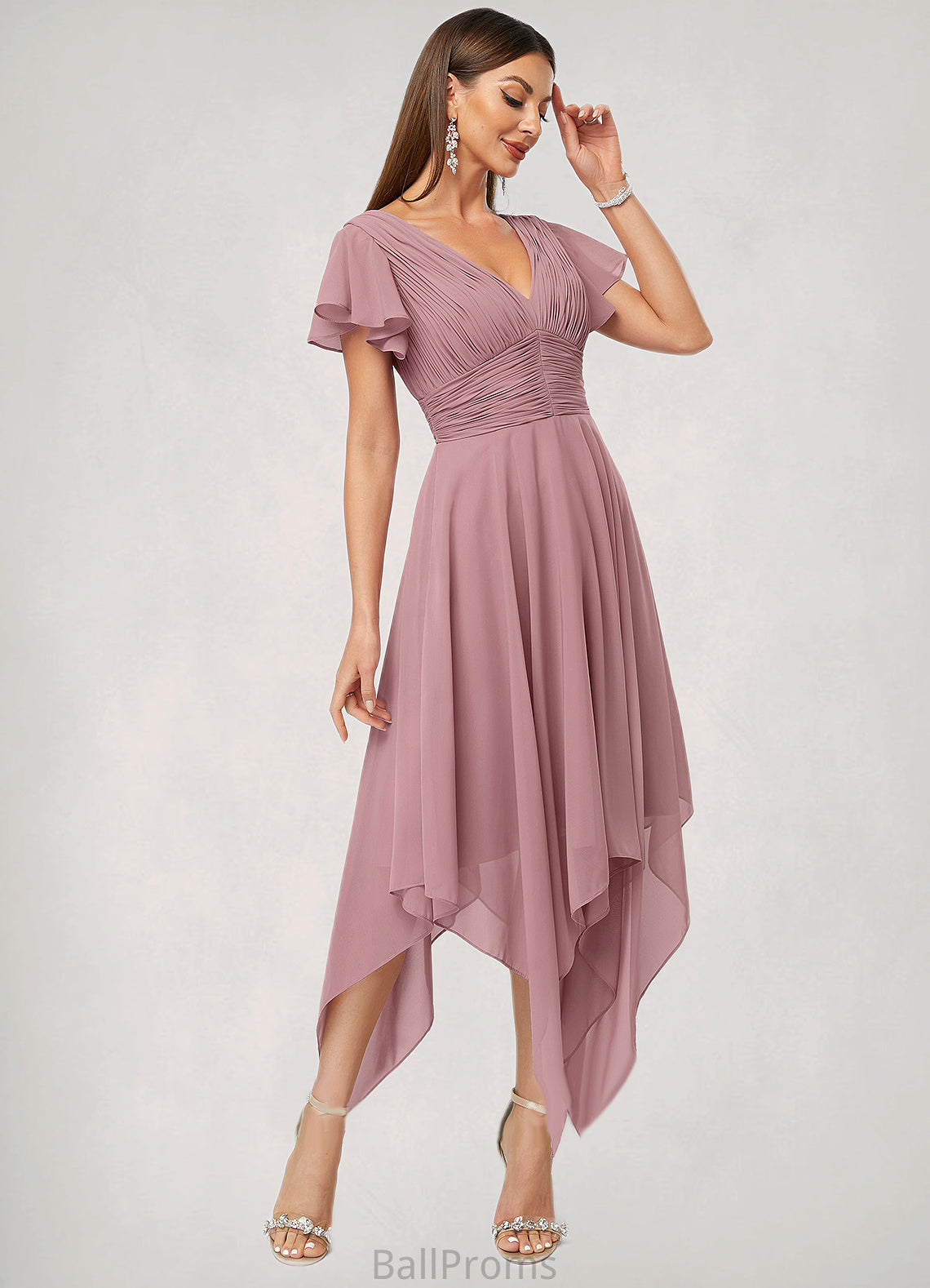 Avery A-line V-Neck Ankle-Length Chiffon Cocktail Dress With Ruffle HJP0022486