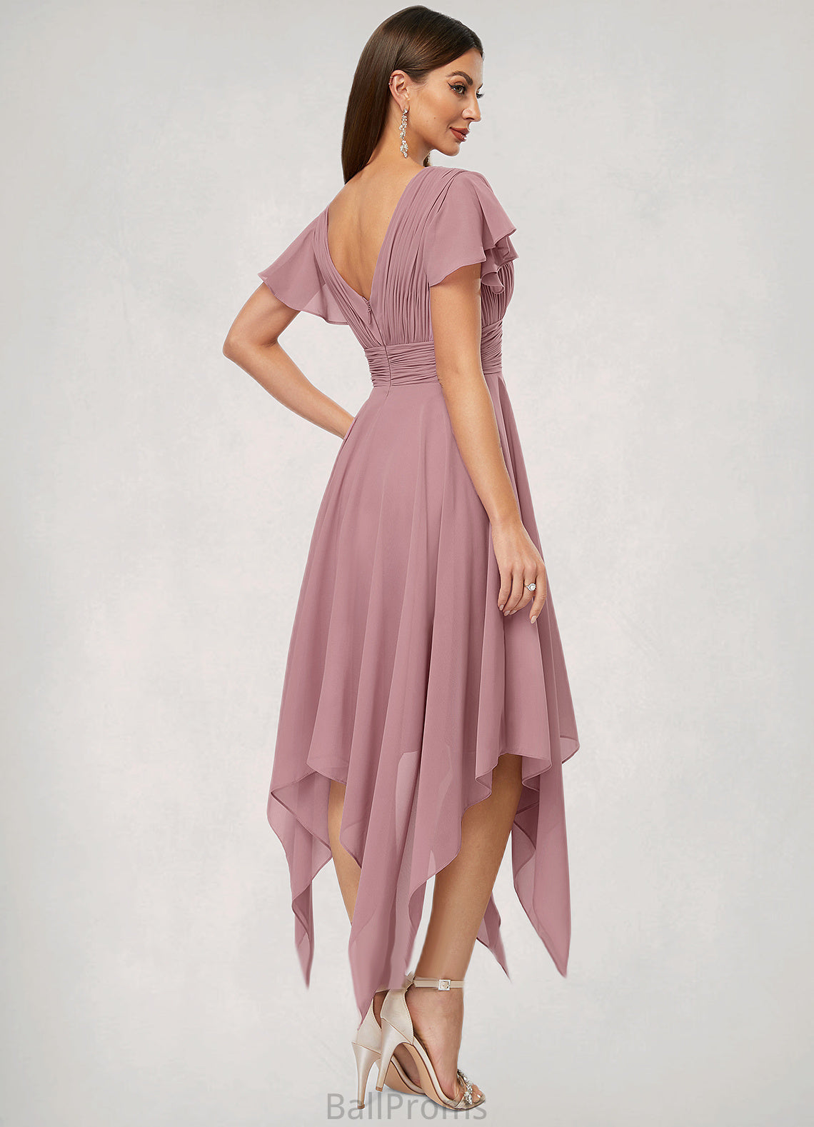 Avery A-line V-Neck Ankle-Length Chiffon Cocktail Dress With Ruffle HJP0022486