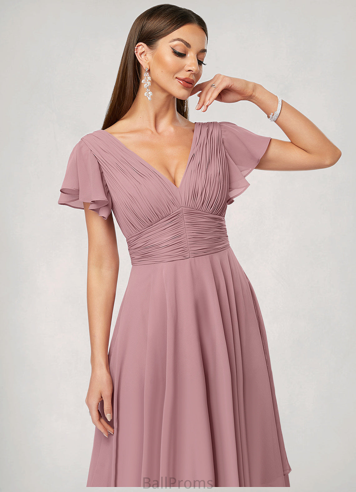 Avery A-line V-Neck Ankle-Length Chiffon Cocktail Dress With Ruffle HJP0022486