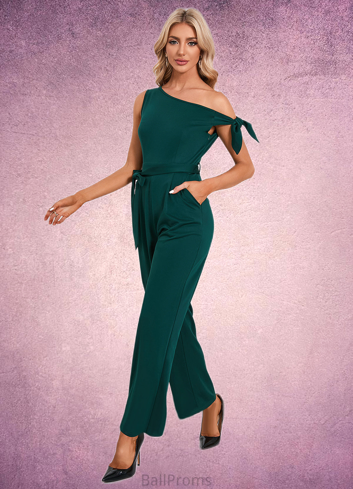 Cameron One Shoulder Elegant Jumpsuit/Pantsuit Cotton Blends Maxi Dresses HJP0022491