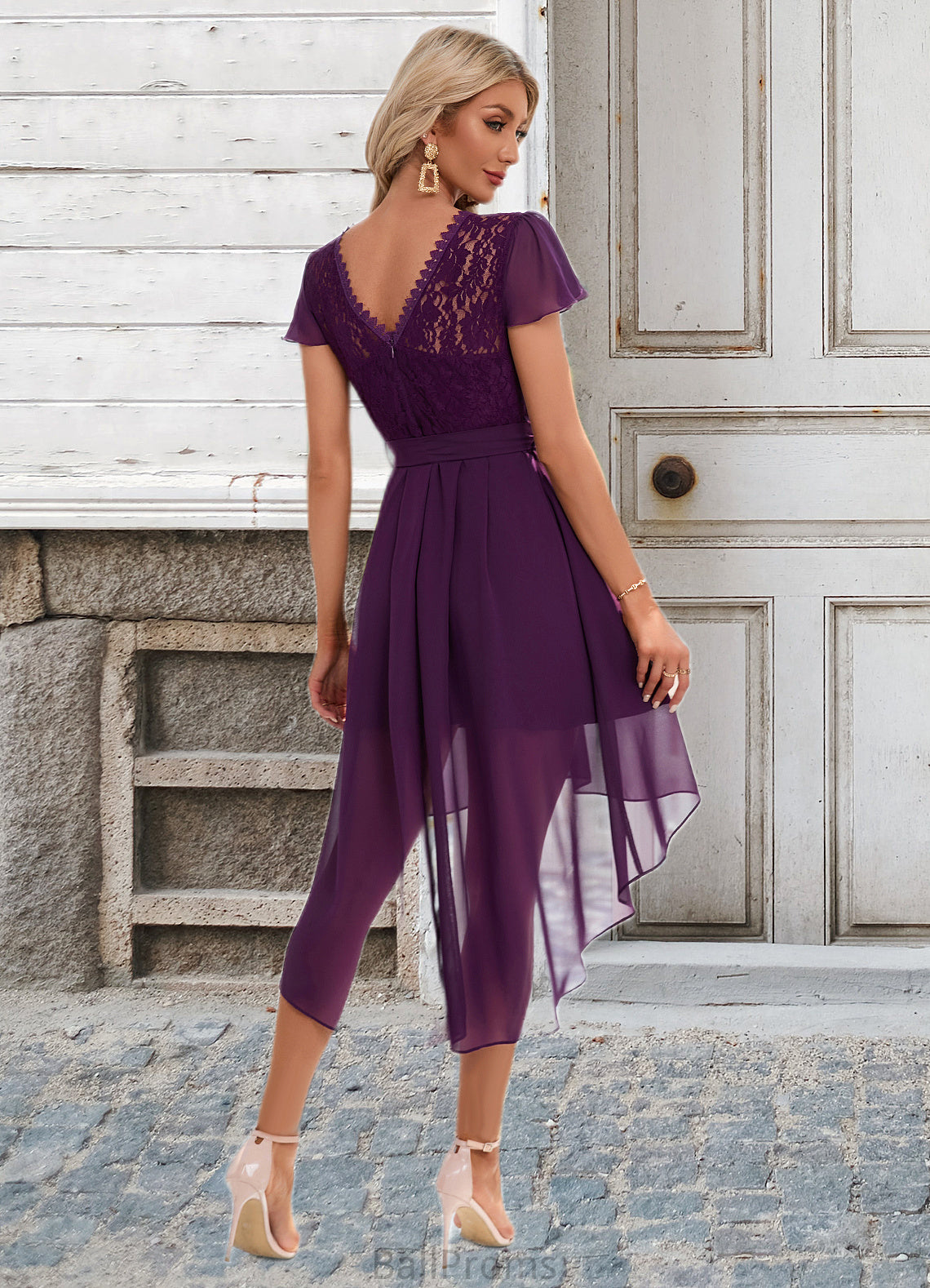 America Cascading Ruffles Asymmetrical Elegant A-line Chiffon Ankle-Length Dresses HJP0022494