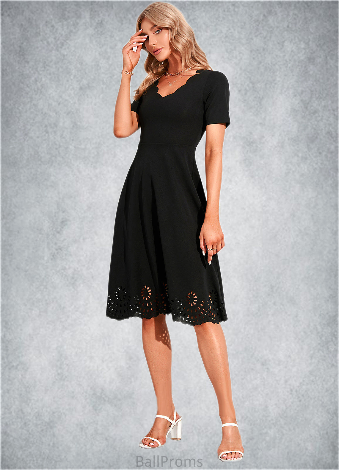 Kaila V-Neck Elegant A-line Cotton Blends Midi Dresses HJP0022499