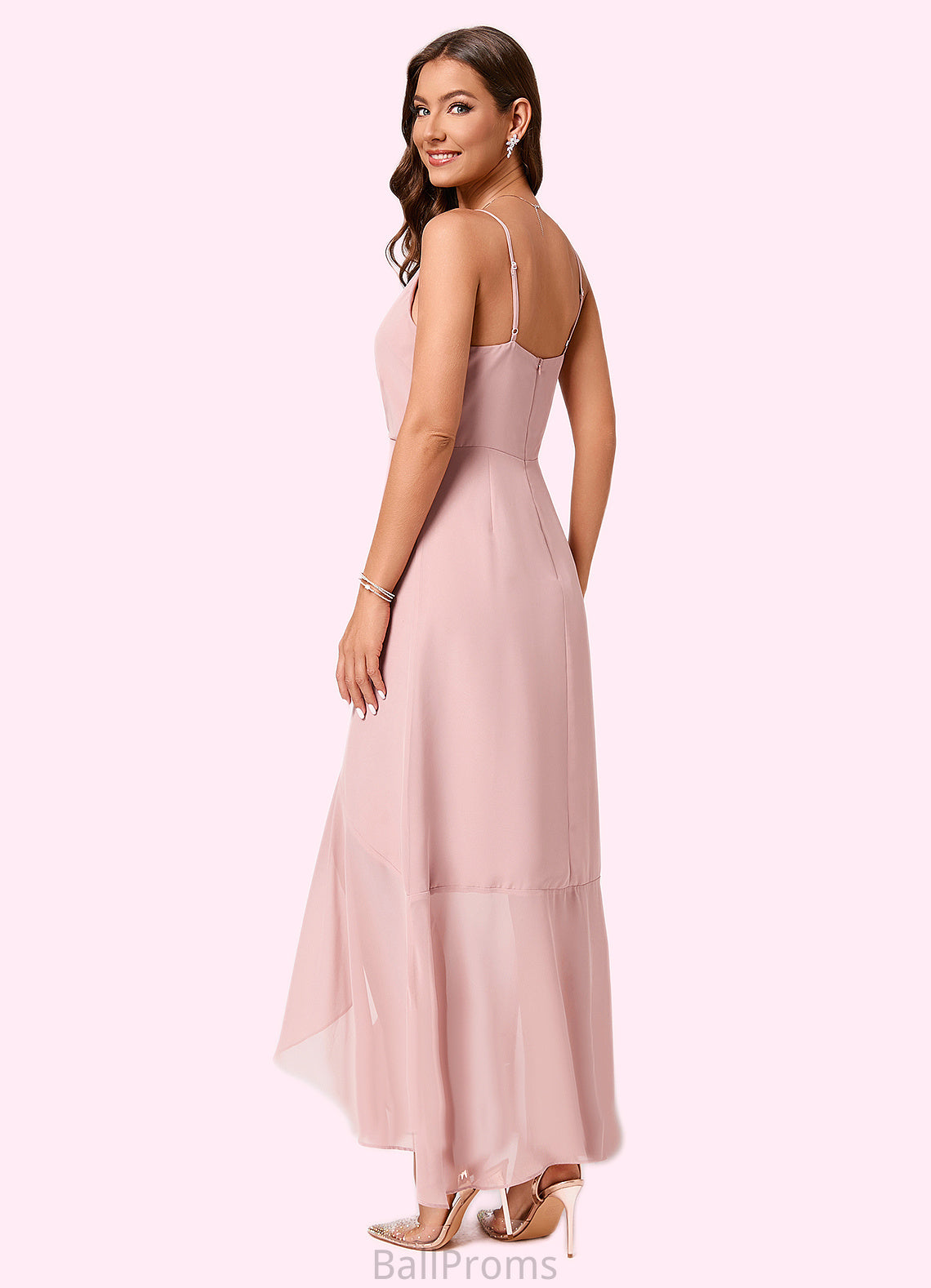 Krista A-line V-Neck Asymmetrical Chiffon Cocktail Dress With Cascading Ruffles Ruffle HJP0022502