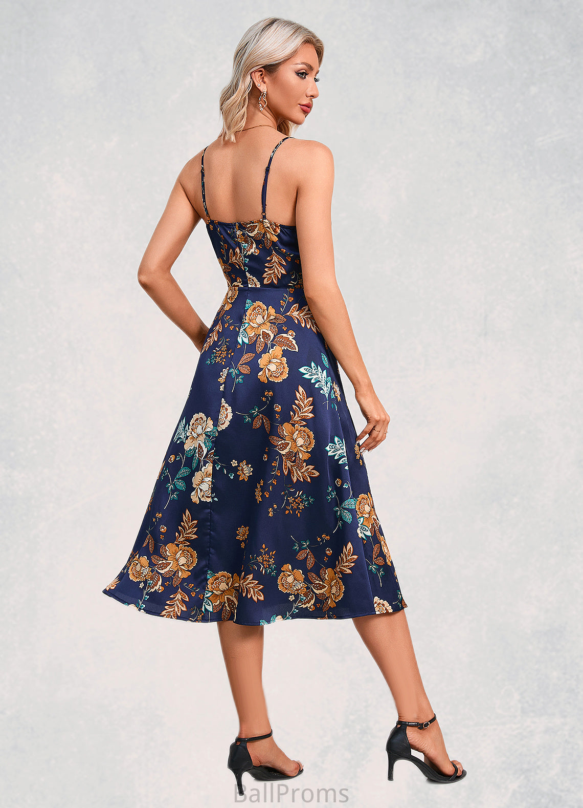 Clara Floral Print Cowl Elegant A-line Satin Dresses HJP0022508