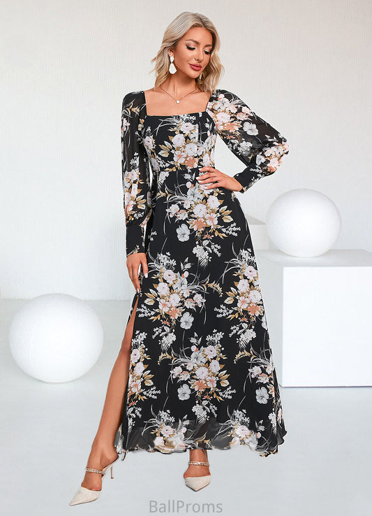 Bailee Floral Print Off the Shoulder Elegant A-line Chiffon Maxi Dresses HJP0022515