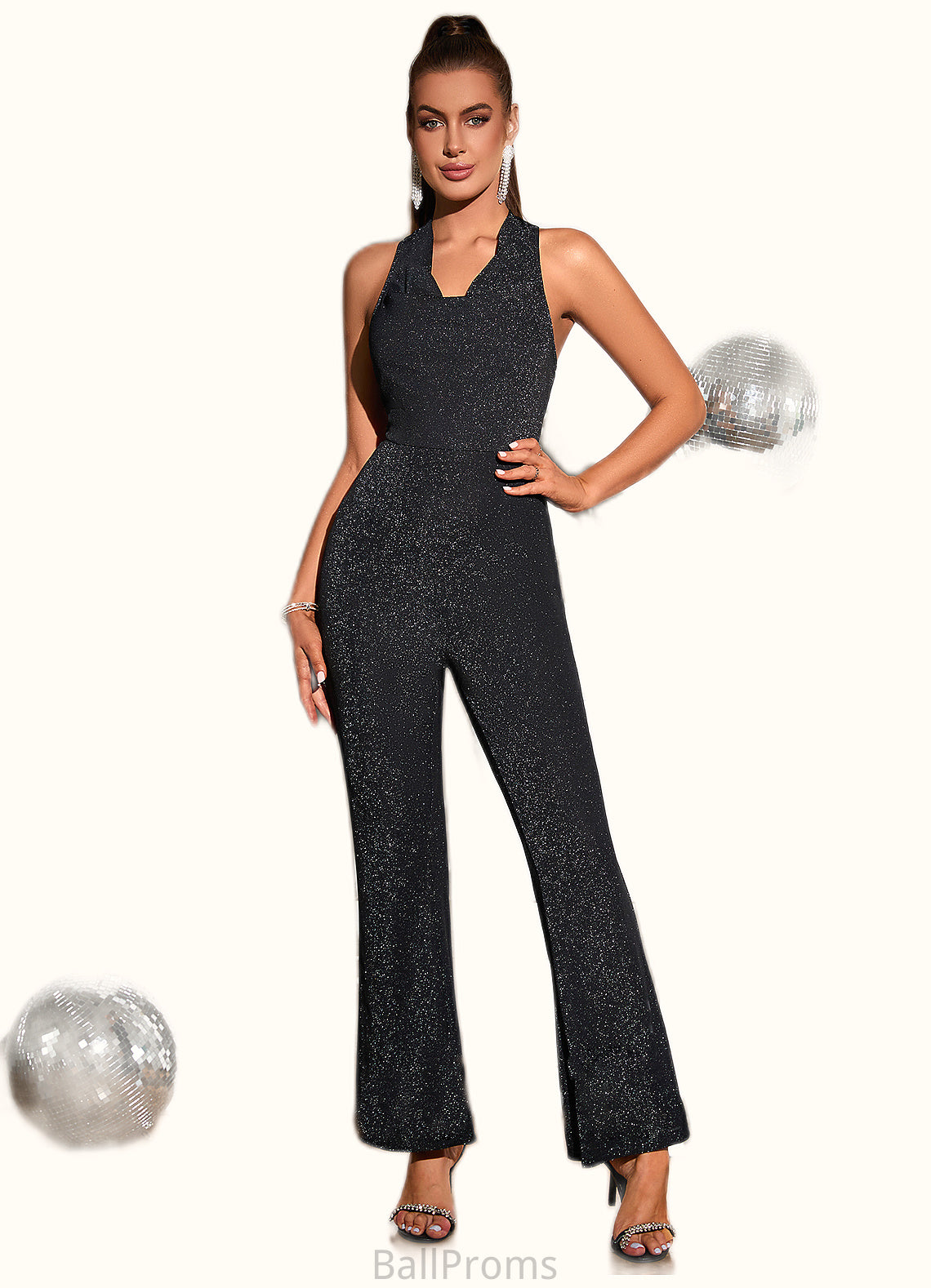 Autumn Sequins Cowl Elegant Jumpsuit/Pantsuit Cotton Blends Maxi Dresses HJP0022522