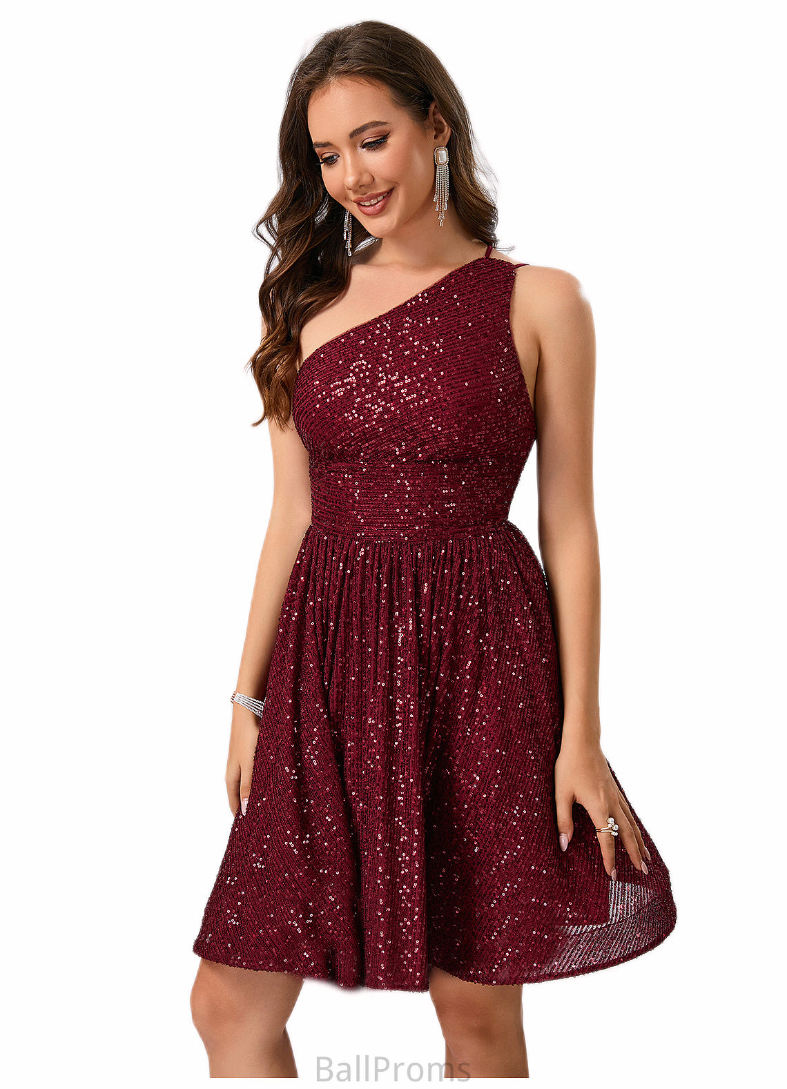 Poll Sequins One Shoulder A-line Sequin Dresses HJP0022545