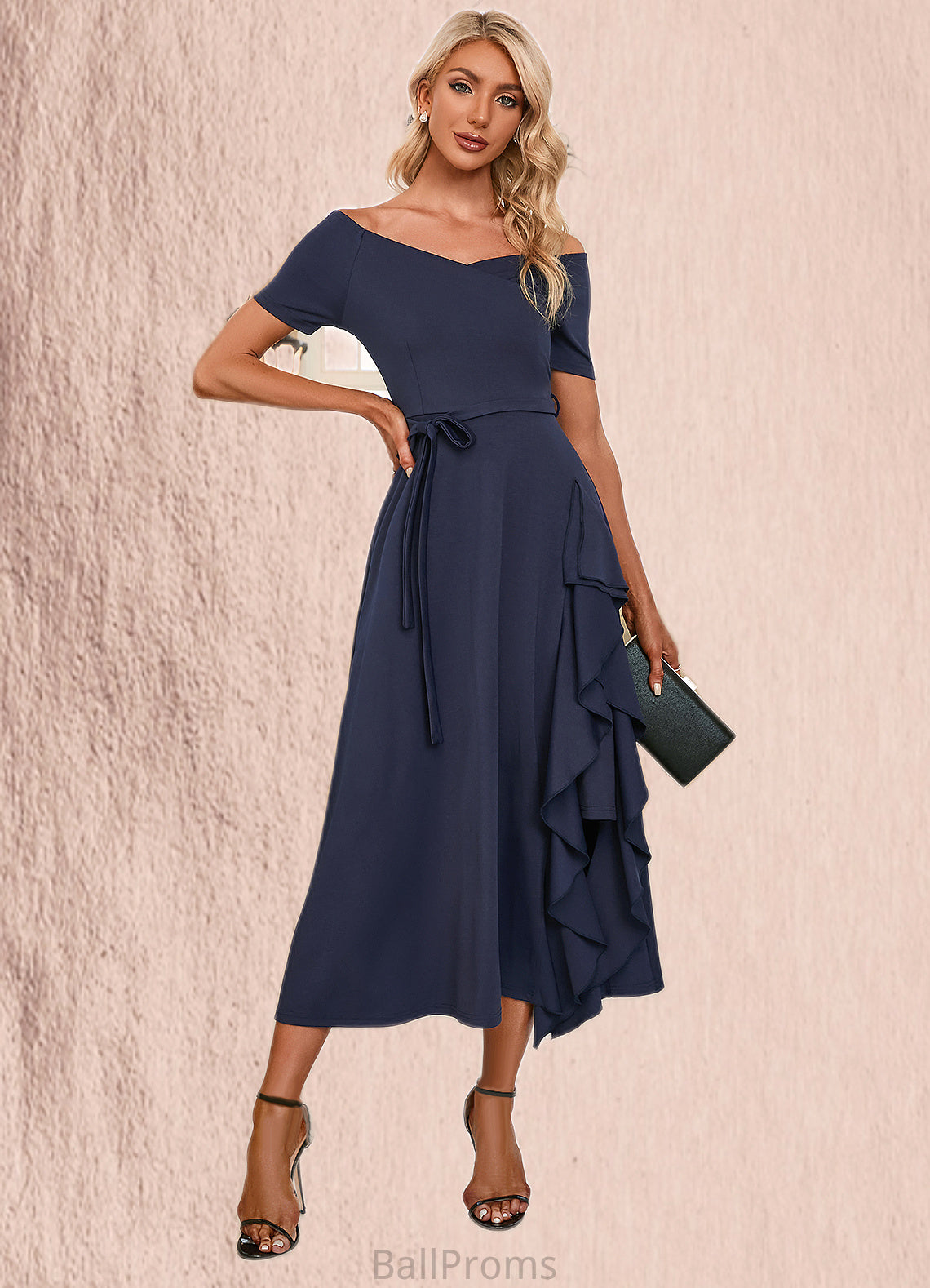 Sophie V-Neck Elegant A-line Cotton Blends Midi Dresses HJP0022561