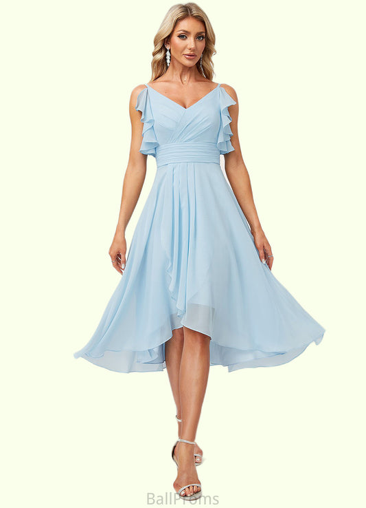 Yesenia A-line V-Neck Floor-Length Chiffon Bridesmaid Dress With Ruffle HJP0022573