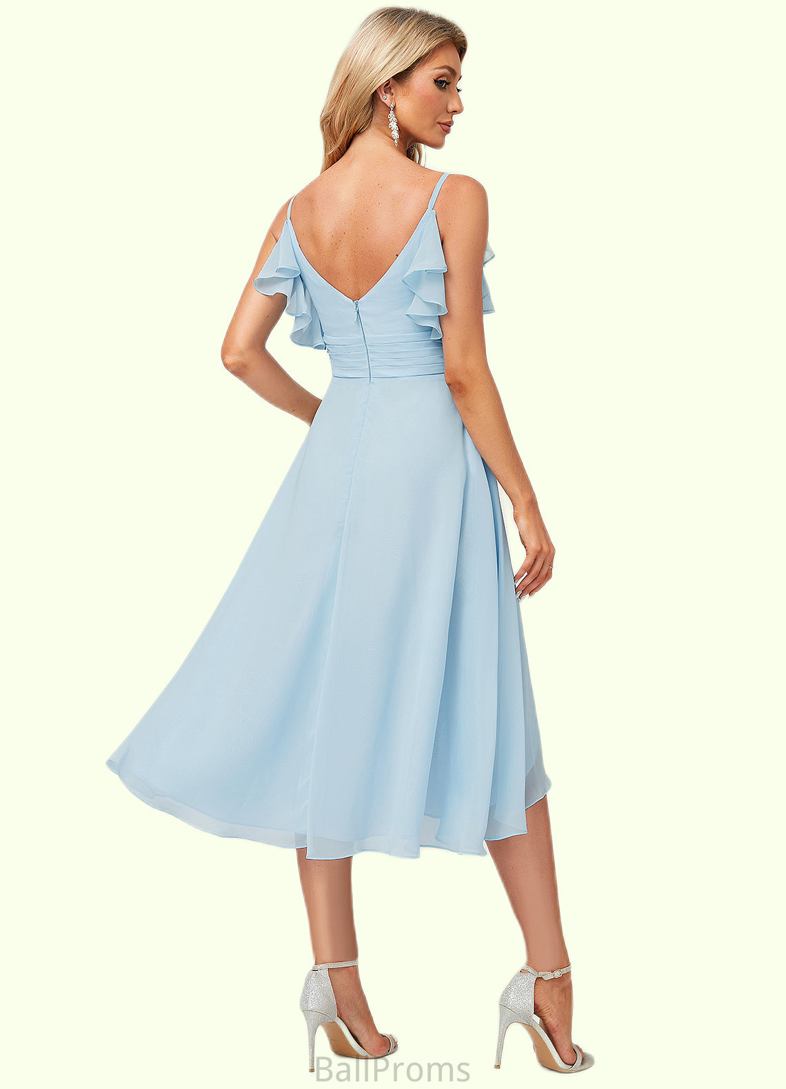 Yesenia A-line V-Neck Floor-Length Chiffon Bridesmaid Dress With Ruffle HJP0022573