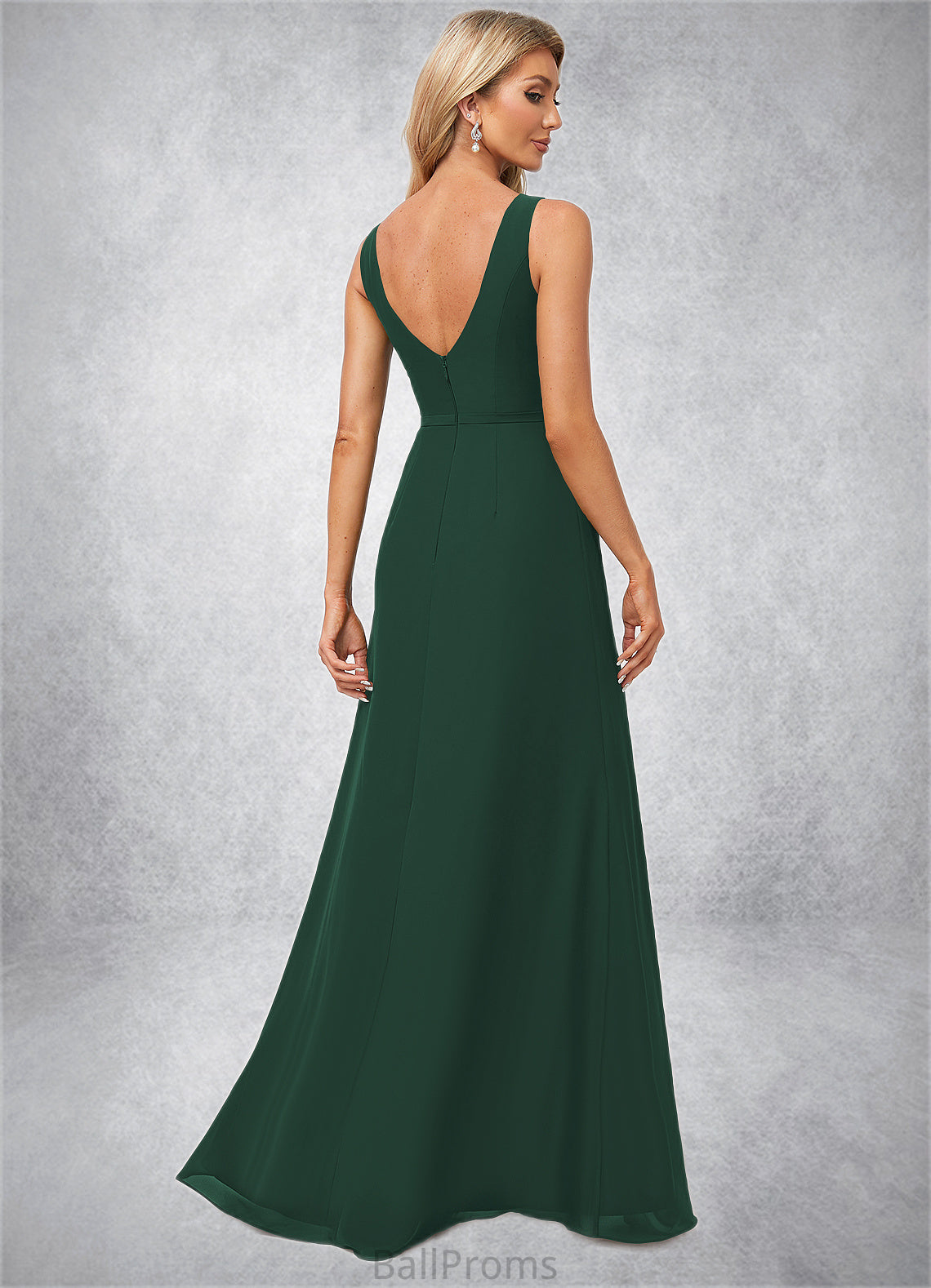 Zariah A-line Boat Neck Floor-Length Chiffon Bridesmaid Dress HJP0022592