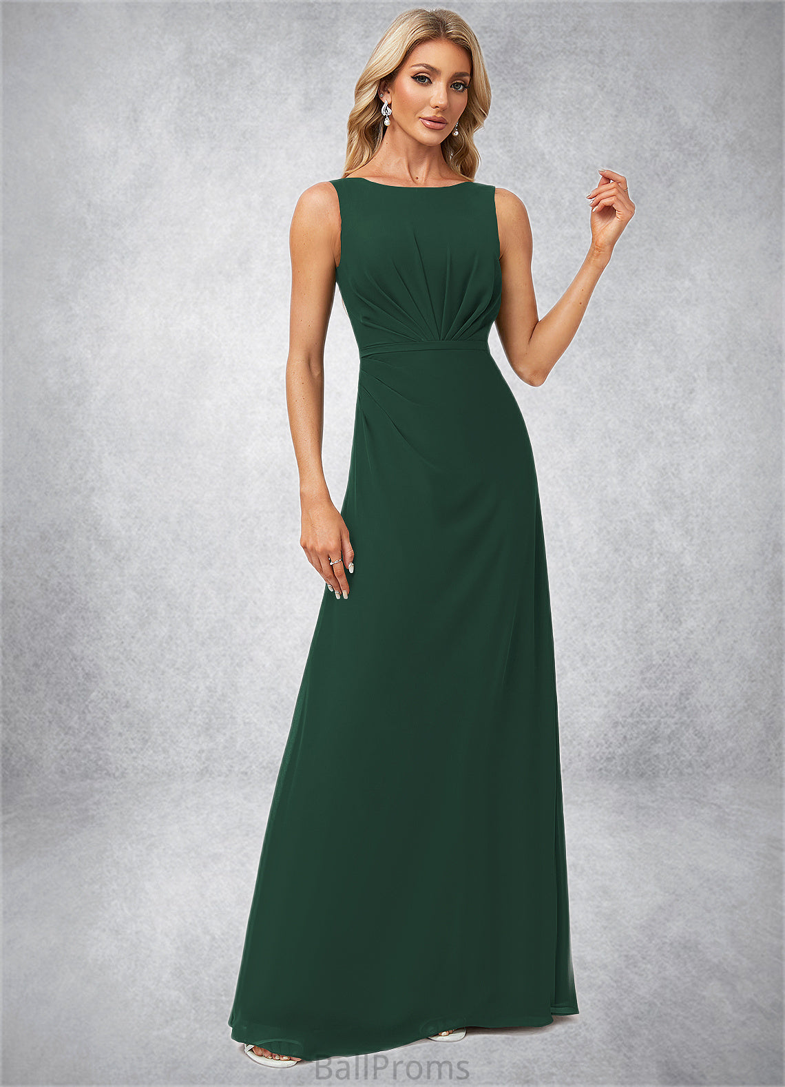 Zariah A-line Boat Neck Floor-Length Chiffon Bridesmaid Dress HJP0022592