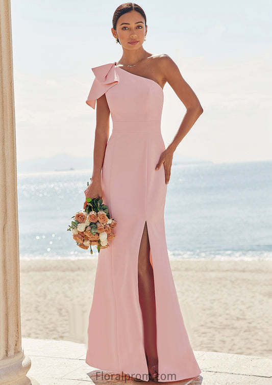 Sheath/Column One-Shoulder Sleeveless Floor-Length Stretch Crepe Bridesmaid Dresses with Bowknot Split Maisie HJP0025230