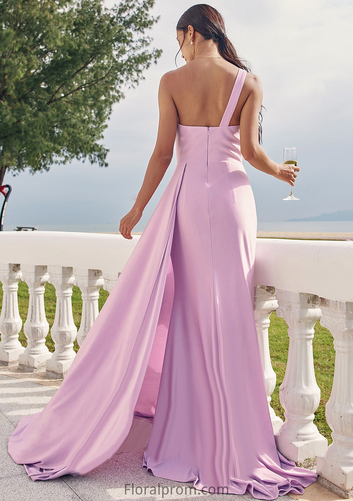 Trumpet/Mermaid One-Shoulder Sleeveless Floor-Length Jersey Bridesmaid Dresses with Pleated Side Draping Glenda HJP0025234