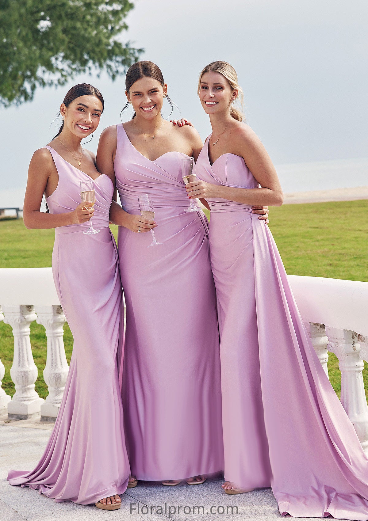 Trumpet/Mermaid One-Shoulder Sleeveless Floor-Length Jersey Plus Size Bridesmaid Dresses with Pleated Side Draping Lois HJP0025235