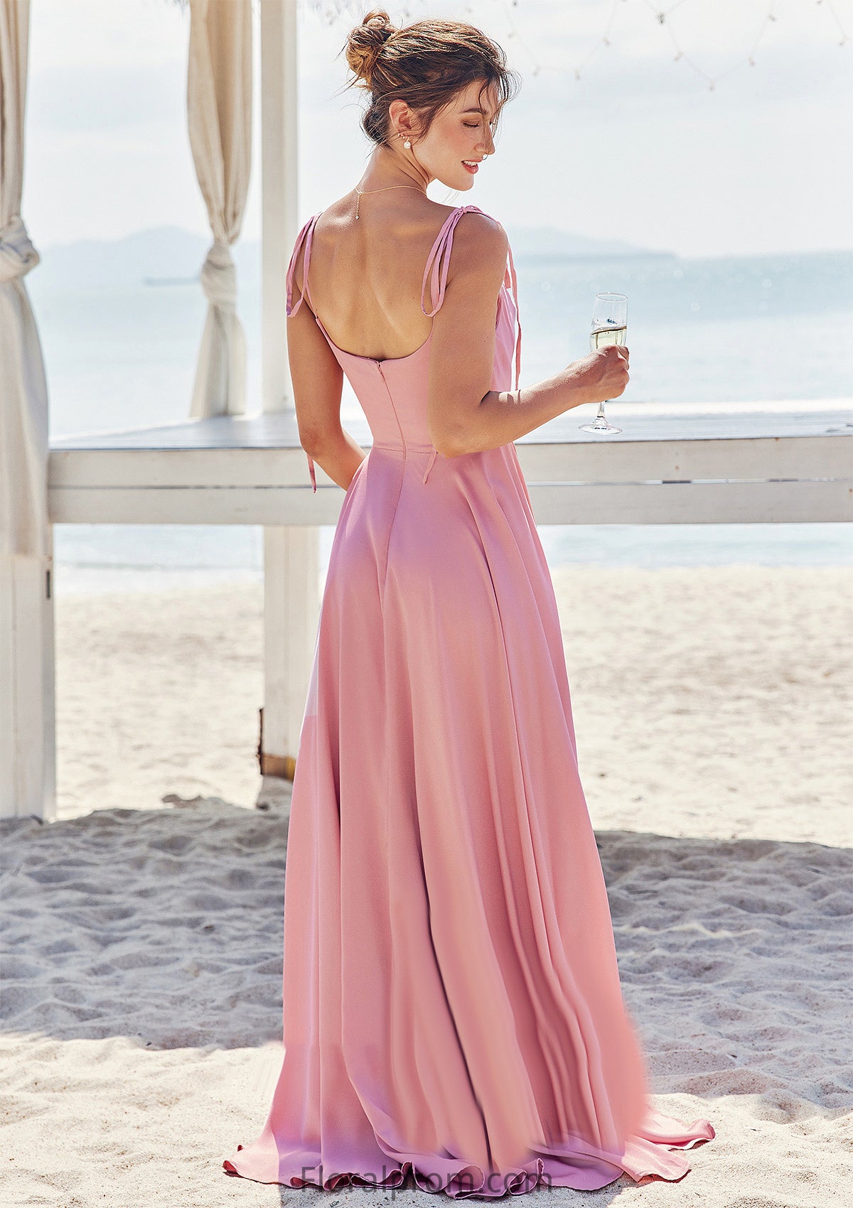 A-line V Neck Sleeveless Floor-Length Stretch Satin Bridesmaid Dresses with Split Payten HJP0025247