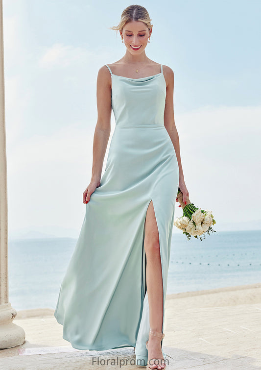 A-line Square Neckline Sleeveless Floor-Length Stretch Satin Bridesmaid Dresses with Split Zoe HJP0025248