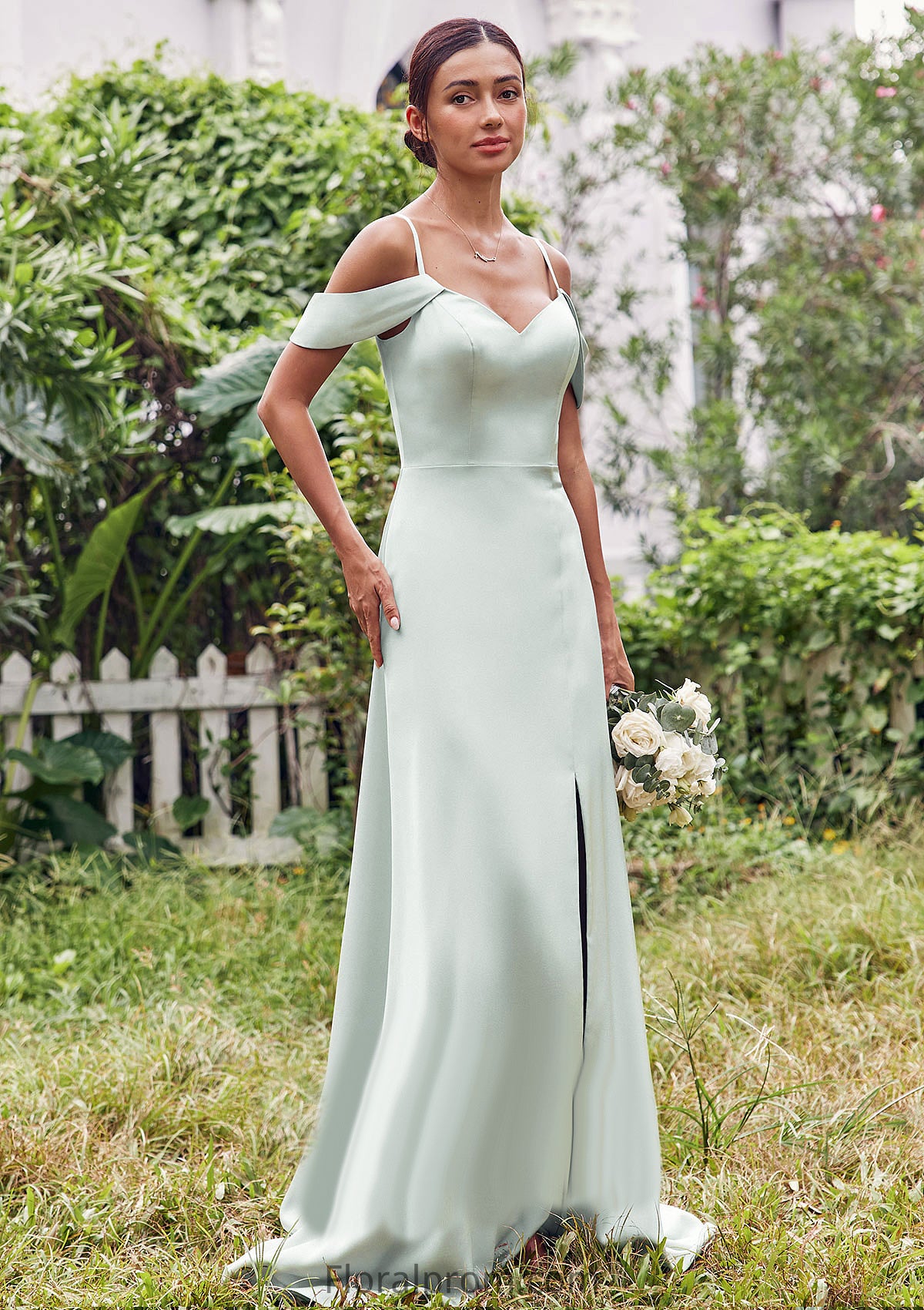 A-line V Neck Sleeveless Floor-Length Stretch Satin Bridesmaid Dresses with Split Jillian HJP0025263