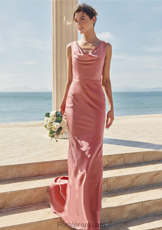 Trumpet/Mermaid Cowl Neck Sleeveless Floor-Length Stretch Satin Bridesmaid Dresses with Sashes Kaley HJP0025281