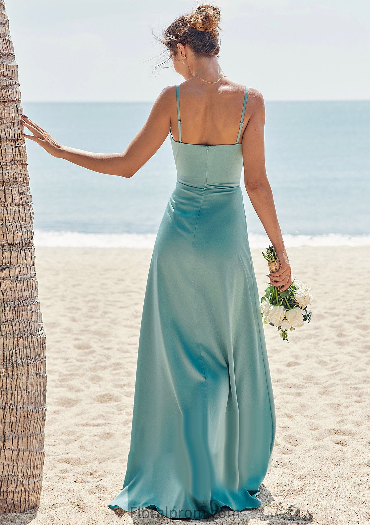 Sheath/Column Square Neckline Sleeveless Floor-Length Stretch Satin Bridesmaid Dresses with Pleated Split Angelina HJP0025282