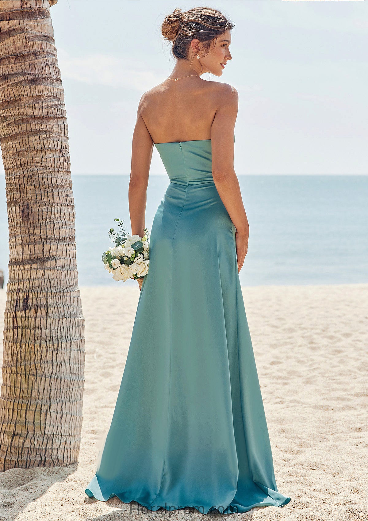 Sheath/Column Square Neckline Sleeveless Floor-Length Stretch Satin Bridesmaid Dresses with Pleated Split Angelina HJP0025282