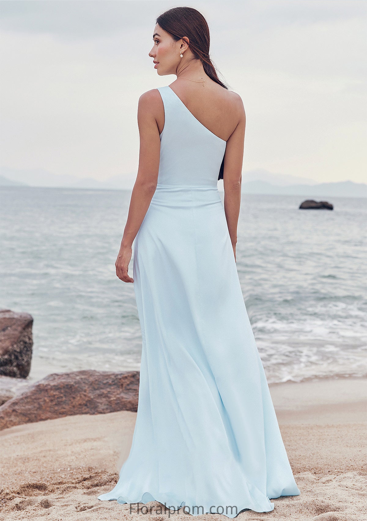 A-line One-Shoulder Sleeveless Floor-Length Stretch Satin Bridesmaid Dresses with Split Eileen HJP0025285